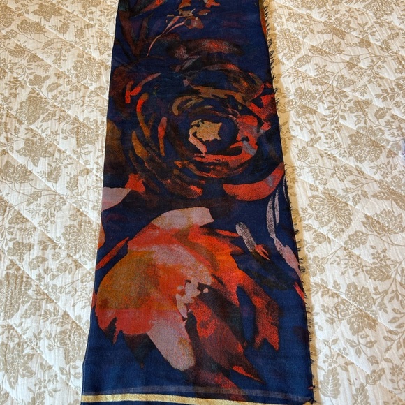 Abstract Navy and Orange Scarf - Picture 2 of 2